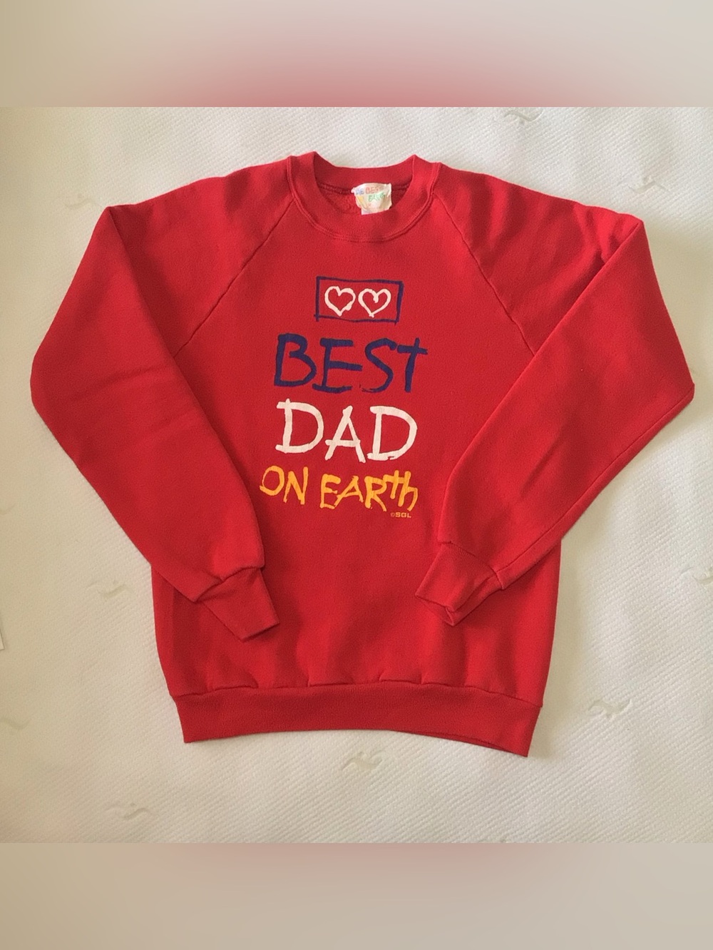 Vtg 80s Best Dad On Earth Sweatshirt M Red Raglan Crewneck USA Made 1984 Retro